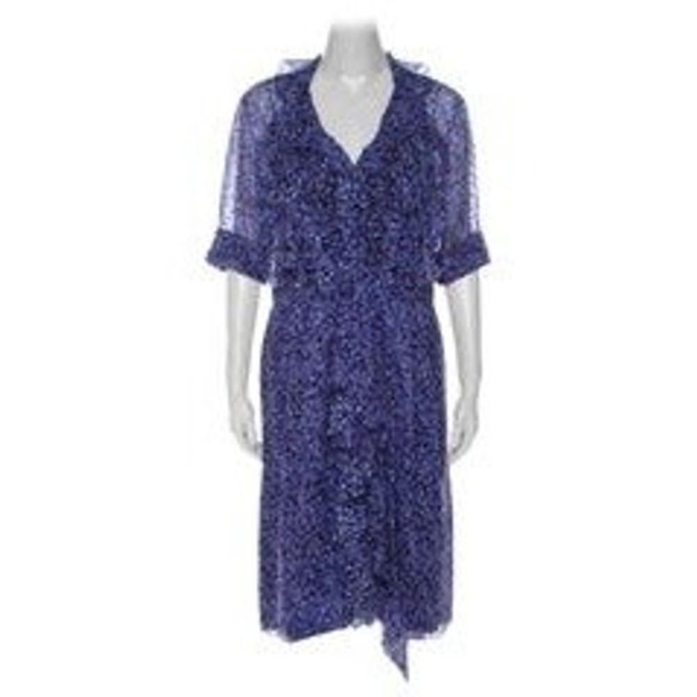 Jason Wu Silk Chiffon Printed‎ Ruffle Sheer Dress Purple Size 6